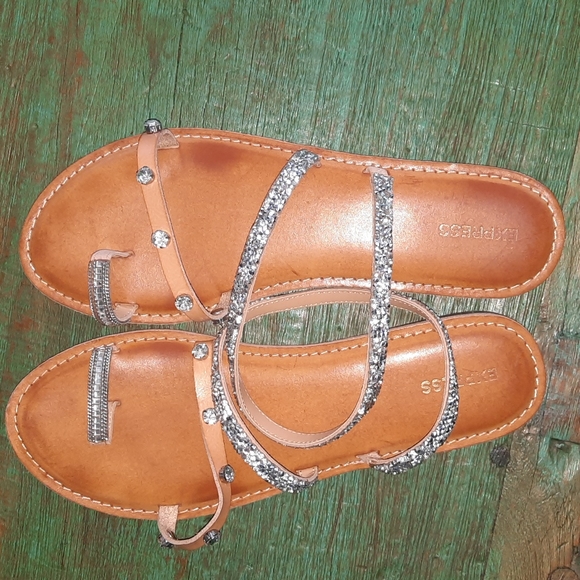 Express size 10 women's brown, sequined sandals, excellent used condition - Picture 8 of 9